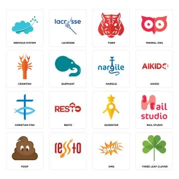 Set of three leaf clover, omg, poop, guidestar, christian fish, nargile, craw Free Stock Illustration