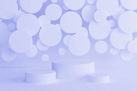 Set of three light violet round podiums on abstract stage mockup. Soft shinin Stock Illustration