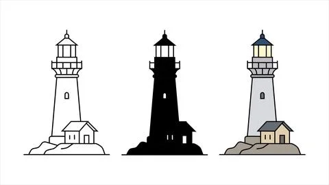 Set of three lighthouse icons set Stock Illustration