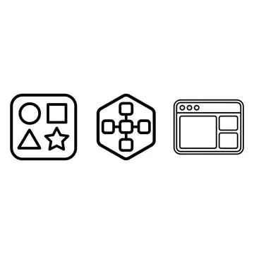 Set of three linear interface and geometry icons Stock Illustration