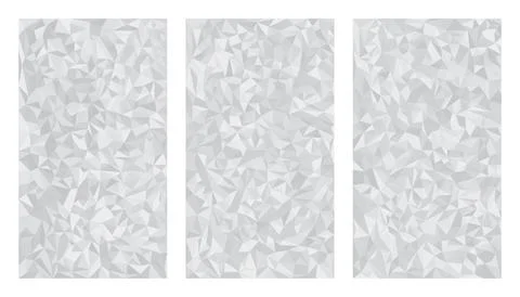 Set of three low polygonal grayscale aluminum metal foil isolated backgrounds Stock-Illustration