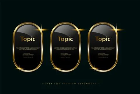 Set of three luxury buttons of user interface design and golden banner on d.. Stock Illustration