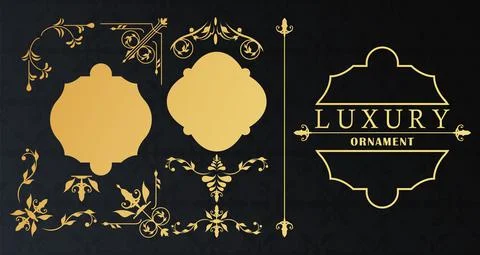 Set of three luxury golden frames with victorian style in black background Illustrazione stock