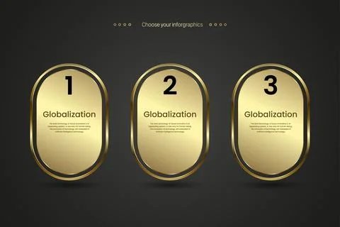 Set of three Luxury Infographic button vector on dark background with numbe.. Stock Illustration