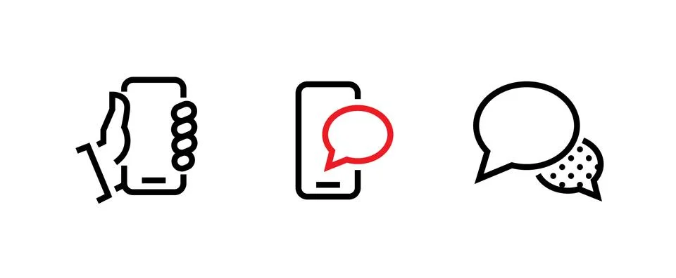 Set of three message elements social icons. Editable vector line isolated on a Stock Illustration