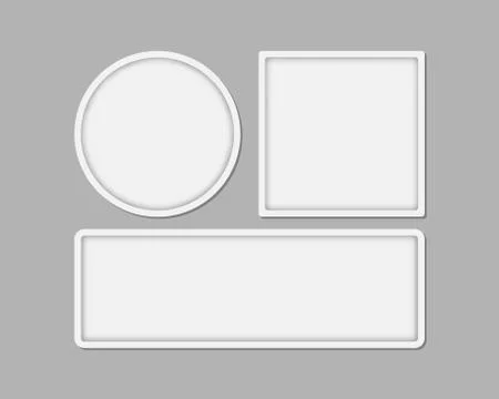 Set of three minimalistic white frames of different shapes with shadows on st Stock Illustration