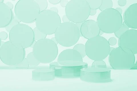 Set of three mint green glass polish round podiums, white abstract stage mock Stock Illustration