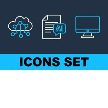 Set of three modern flat icons representing cloud computing, artificial int.. Stock Illustration