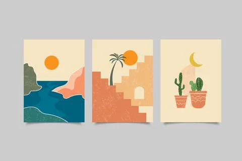 Set of three modern wall art print contemporary design Stock Illustration