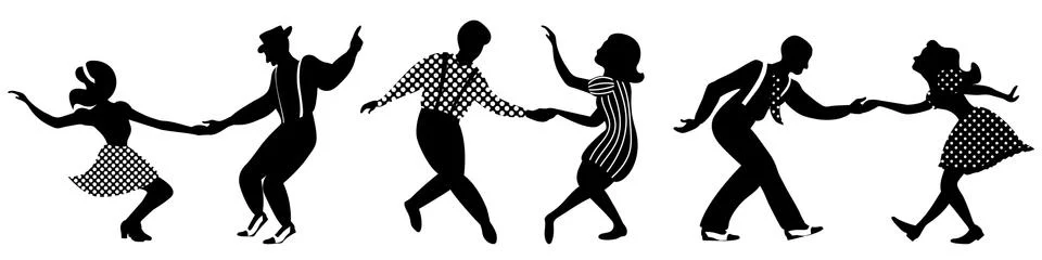 Set of three negative dancing couples silhouettes Stock Illustration