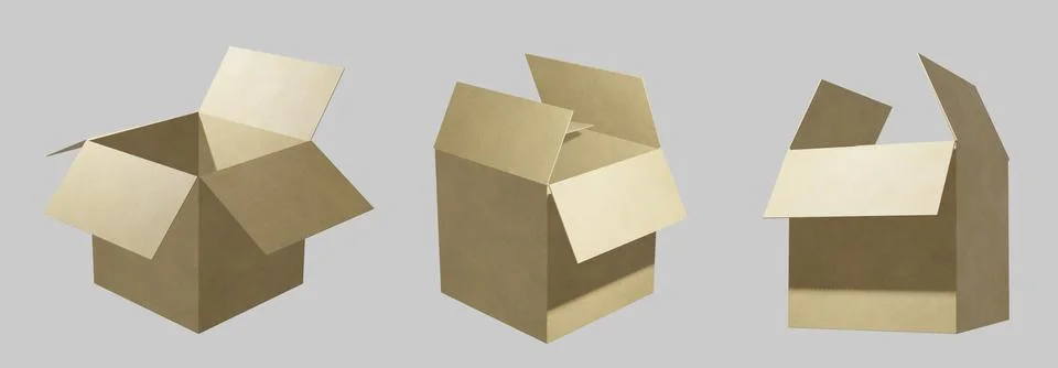 A set of three open cardboard boxes. open cardboard box for your design. 스톡 일러스트