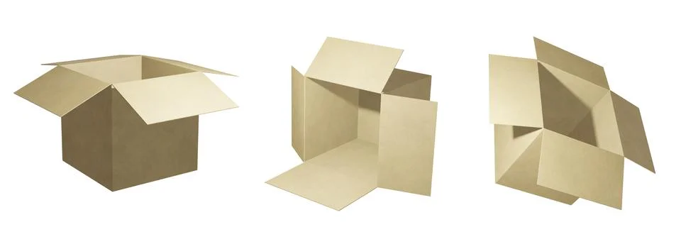 A set of three open cardboard boxes. open cardboard box for your design. Stock Illustration