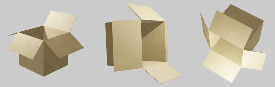 A set of three open cardboard boxes. open cardboard box for your design. Stock Illustration