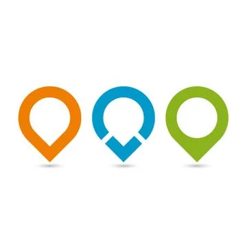 Set of three original map pointers - navigation pins. Simple flat vector objects Stockillustratie