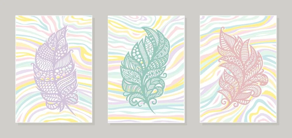 Set of three paintings.  Stock Illustration