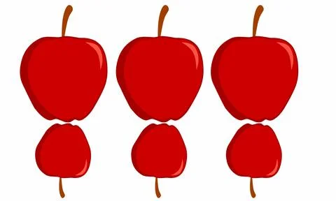 Set of Three Pairs of Fresh Red Apples with Mirror Image: Minimalist Vector Illu Stock Illustration