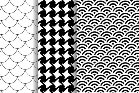 Set three patterns. Pepita's pattern. black and white pattern. japanese patte Illustrazione stock