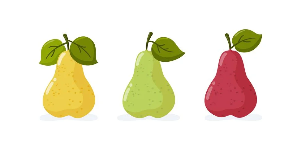 Set of three pears. Isolated appetizing fruit Stock Illustration