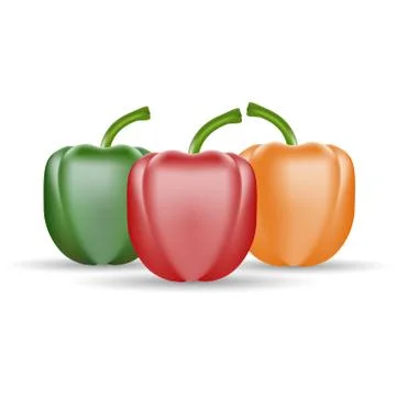 Set Of Three Peppers. Yellow, Red And Green Pepper Isolated On A White Stock Illustration