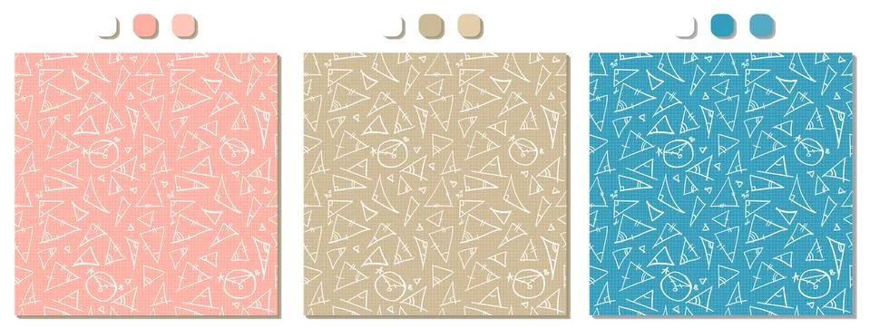 Set of three pink, blue, beige vector seamless patterns with handwriting math Stock Illustration