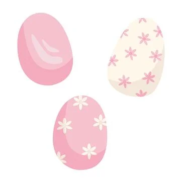 A set of three pink Easter eggs. Vector illustration with floral patterns. .. Stock Illustration