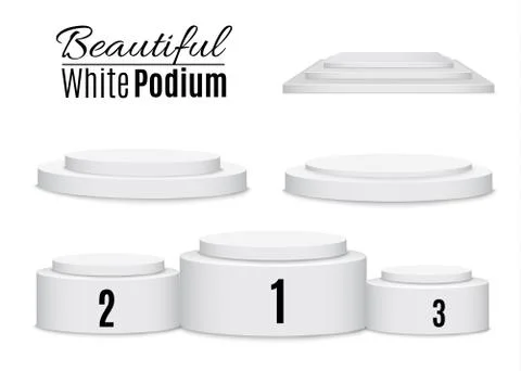 Set three podiums. Three-stage, two-stage and one-stage podium on isolated Stock Illustration