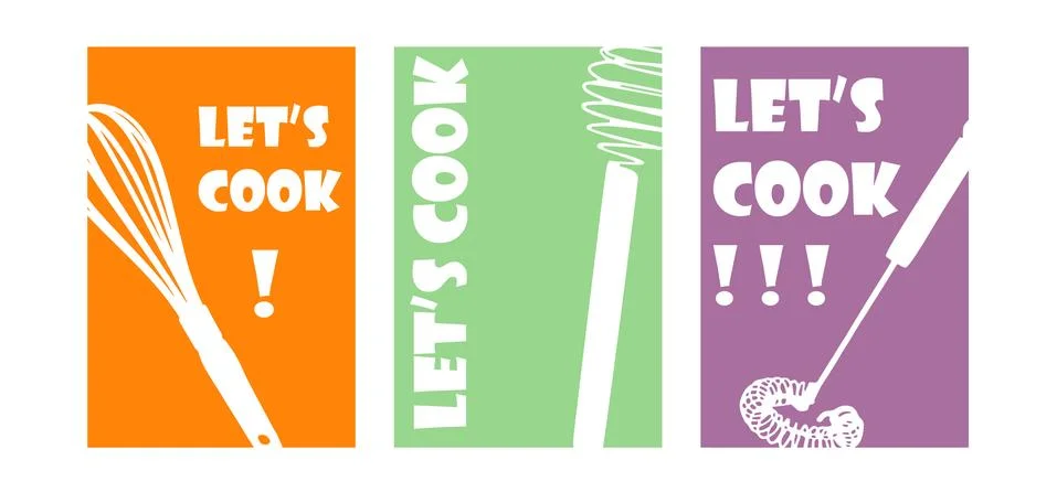 A set of three postcards with a kitchen theme Stock Illustration