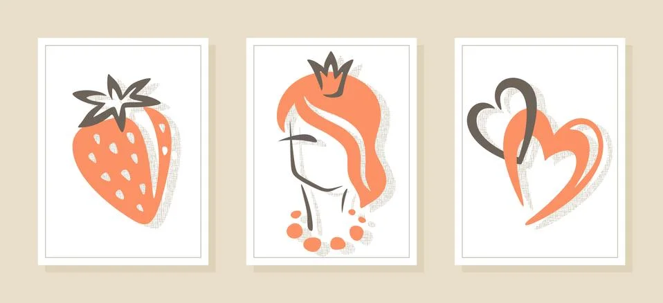 Set of three posters with a simple lines and pictures.  Stock Illustration