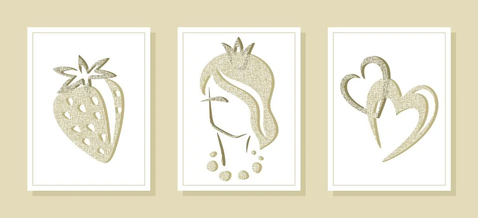 Set of three posters with a simple lines and pictures.  Stock Illustration