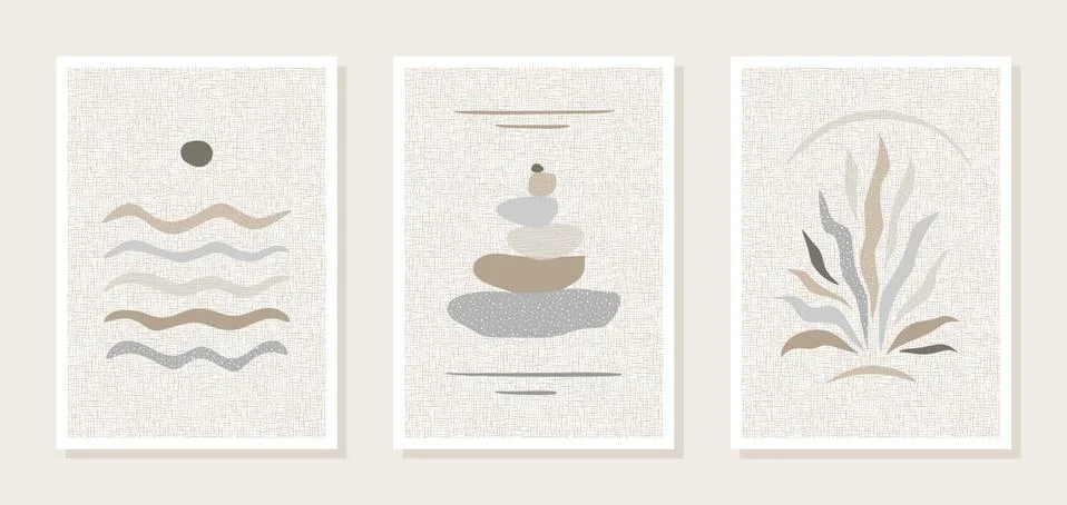 Set of three posters, wall paintings.  Stock Illustration
