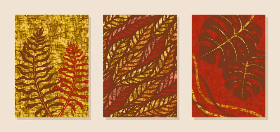 Set of three posters, wall paintings.  Stock Illustration