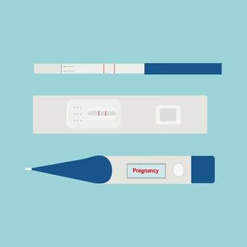 A set of three pregnancy tests on a blue background for web design Stock Illustration
