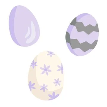 A set of three purple Easter eggs. Vector illustration with geometric and f.. Stock Illustration