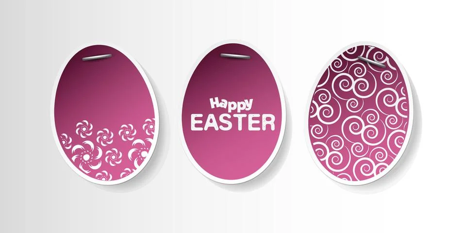 Set of Three Purple Lit Stapled Painted,Patterned Paper Easter Eggs - Wide .. Stock Illustration