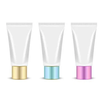 Set of three realistic light color cosmetic tubes with metallic gold blue a.. Stock Illustration
