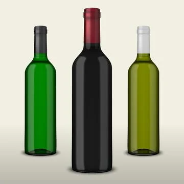 Set of three realistic vector wine bottles without labels isolated on white b Stock Illustration