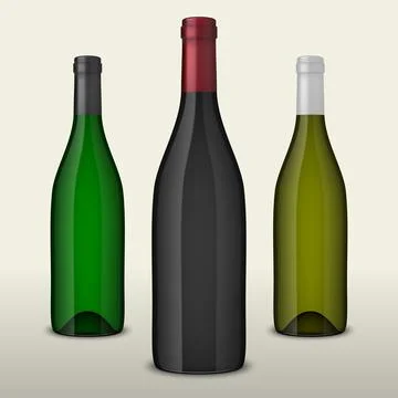 Set of three realistic vector wine bottles without labels isolated on white b Stock Illustration