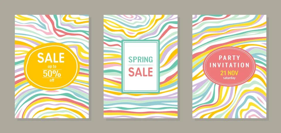 Set of three rectangular posters.  Stock Illustration