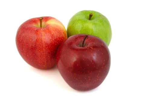 Set of three red and green apples Stock Photos