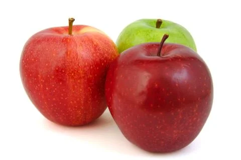 Set of three red and green apples Stock Photos