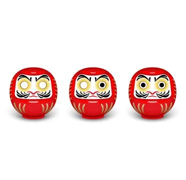 Set of three red daruma dolls realistic 3d vector illustration isolated on .. Stock Illustration