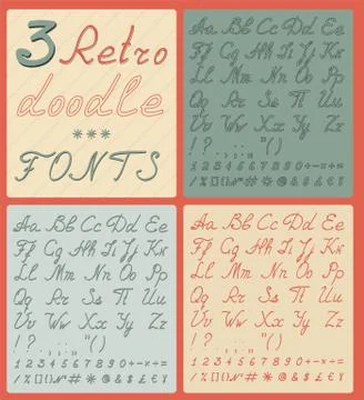 Set of three retro doodle fonts Stock Illustration