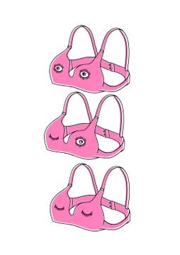 Set of three revived bras. Bra cartoon character. Bra with eyes funny sketch. Stock Illustration