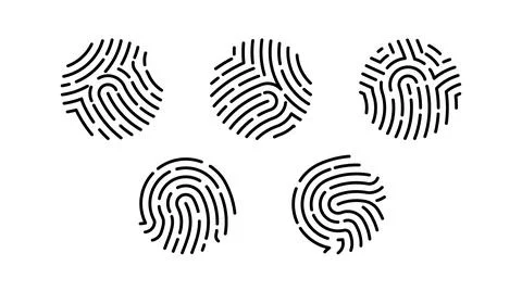 Set of three round fingerprints of one hand. Black and white finger marks. Stock Illustration