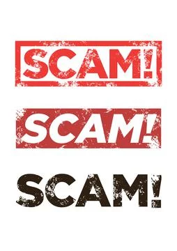 Set of three of Scam grunge red stamps. Stock Illustration