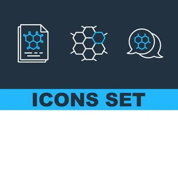 Set of three science icons featuring molecular structure diagrams, honeycom.. Stock Illustration