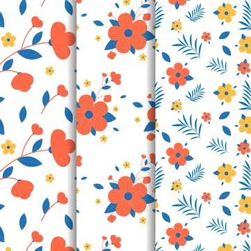 Set of three seamless floral patterns set. Vector illustration. Illustrazione stock