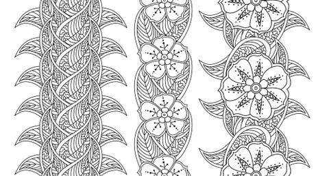 Set of three seamless pattern floral borders isolated on white background Stock Illustration