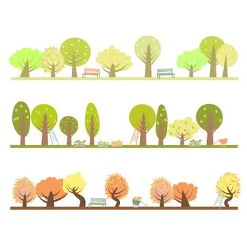Set of three seasons in the garden Stock Illustration