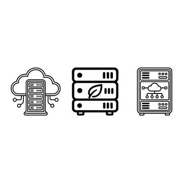 Set of three server and cloud computing line icons Stockillustratie